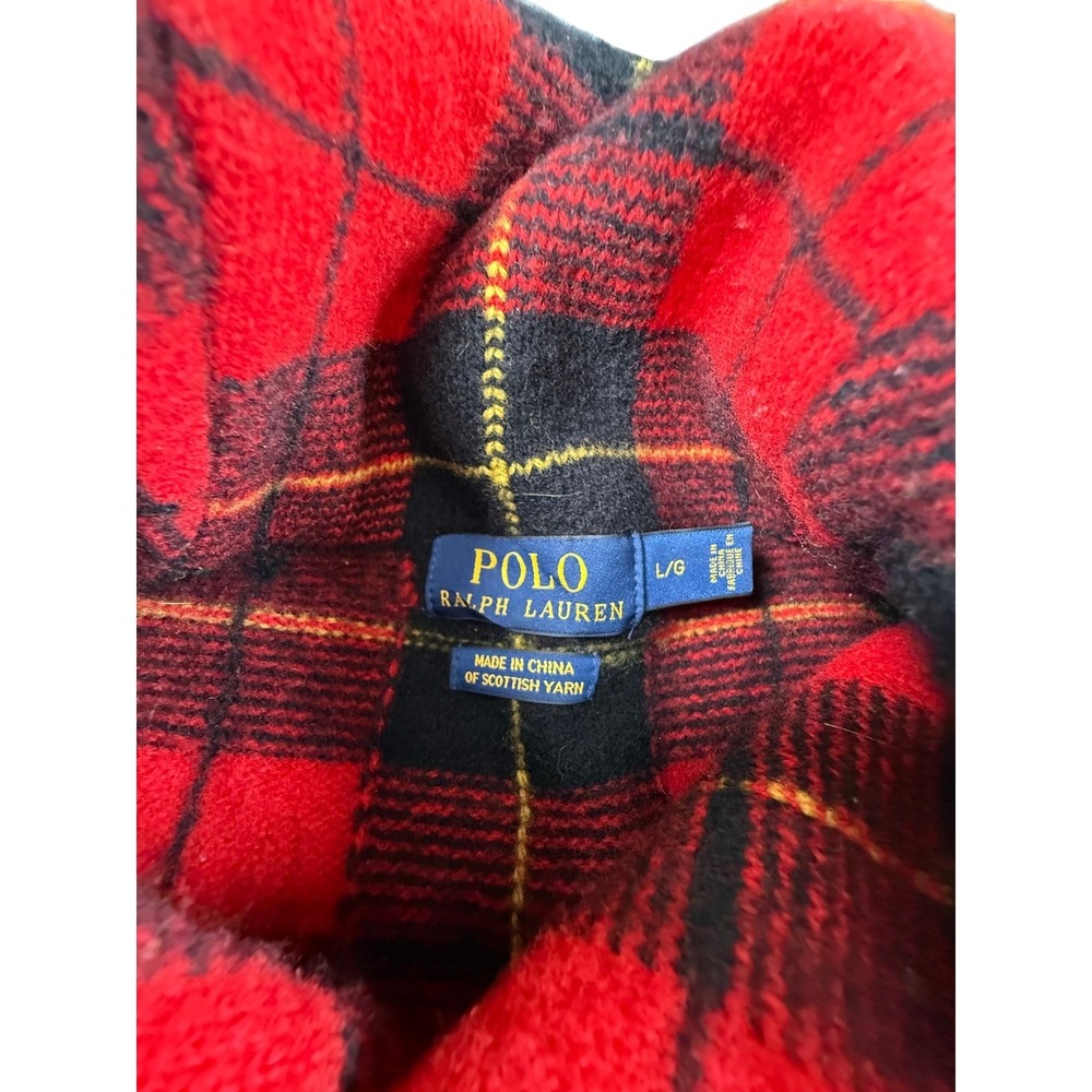 Polo Ralph Lauren Sweater Mens Large Red Plaid Shawl Neck Scottish Yarn - Picture 7 of 15